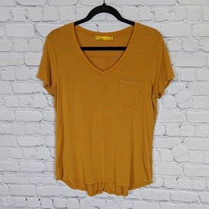 Prana Orange Striped Vneck t-shirt Medium